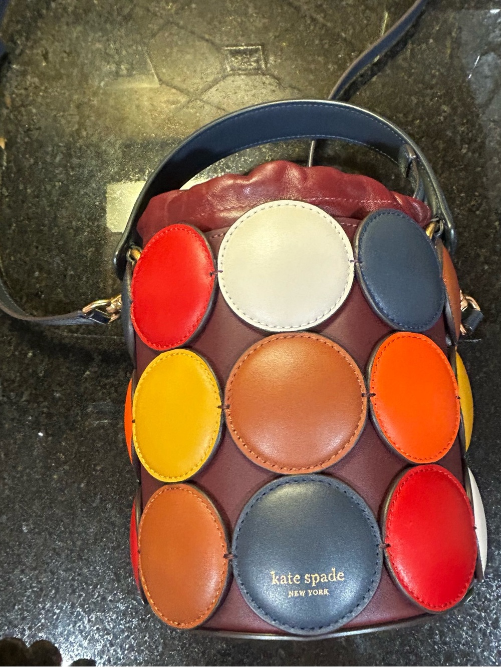 Kate Spade Multicolor Circle Appliqué Bucket Bag - Burgundy - Picture 11 of 15